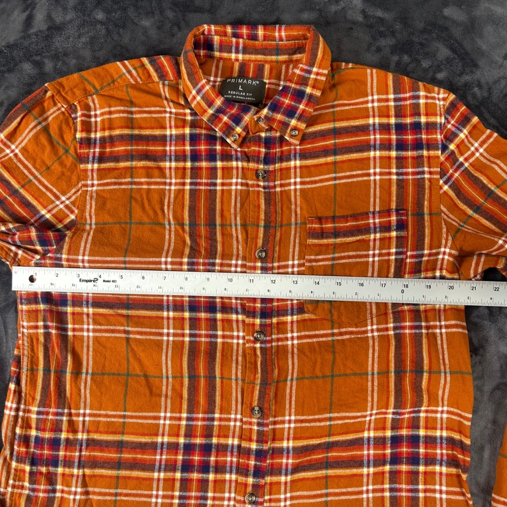 Primark Plaid Button Down Shirt Mens Large Orange Flannel Long Sleeve - Picture 3 of 7